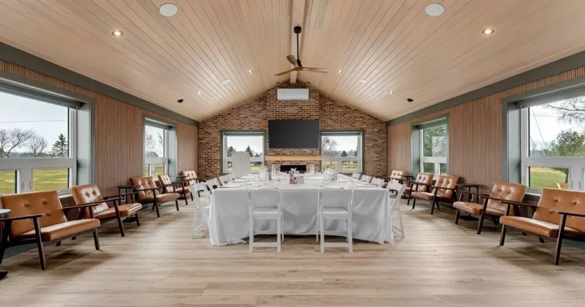 Elegant private meeting room set for a group.